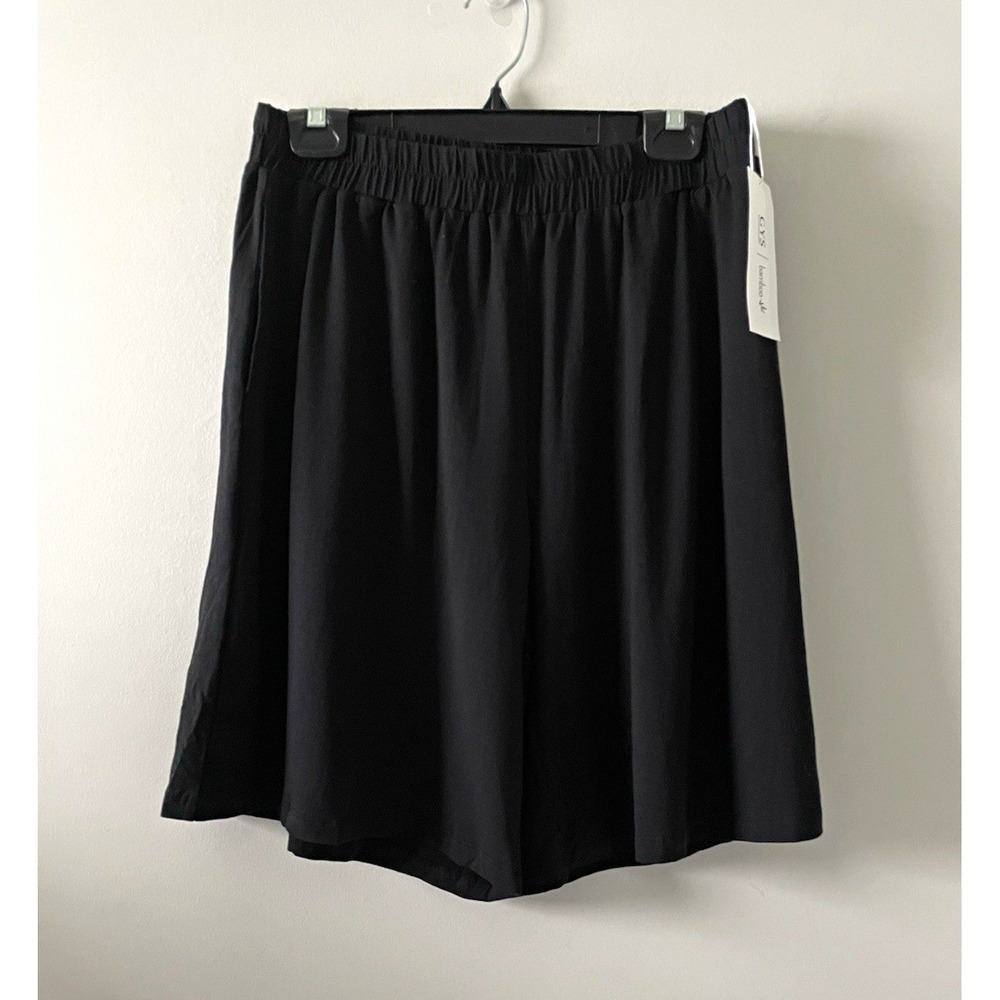 GYS L Black Bamboo Blend Pull On Shorts Elastic Waist Athleisure NWT
